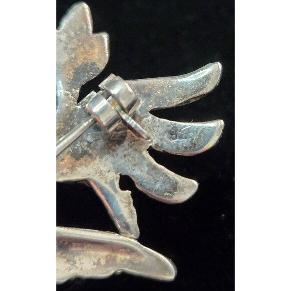 Vintage Sterling Silver, Onyx, Ruby and Marcasite Bird Brooch - Picture 5 of 5